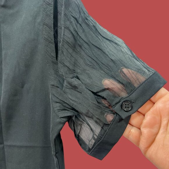 Allegra K - Women's Short Sleeve Button Front Blouse - Black - Medium - Picture 10 of 13